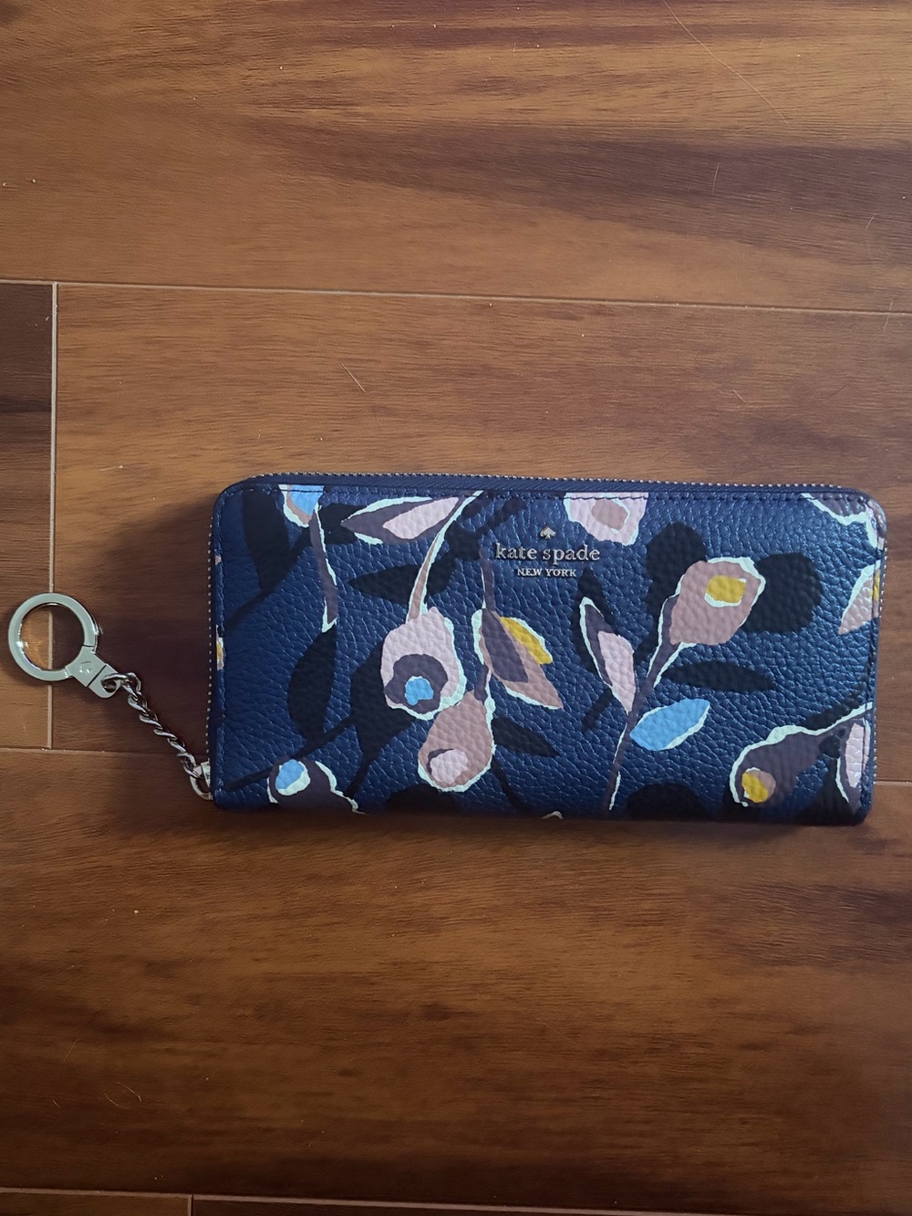 kate spade navy floral zip-around wallet with keyring